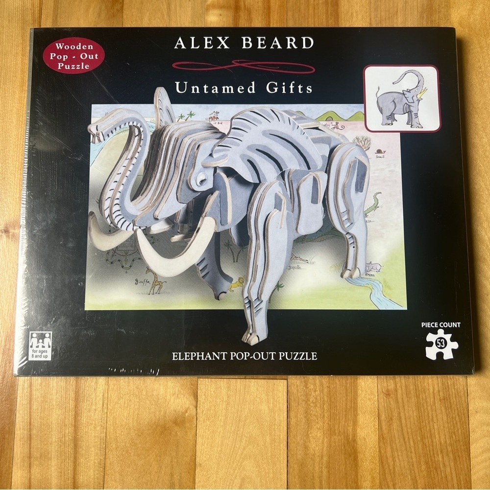 Alex Beard Wooden Pop-Out 46-piece 3D Puzzles Elephant and Rhino New - Picture 4 of 6